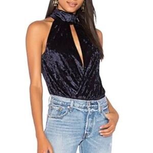 Central Park West x Revolve Ocean Drive Velvet Keyhole Bodysuit Midnight XS NWT